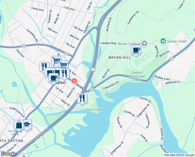 map of restaurants, bars, coffee shops, grocery stores, and more near 154 Richland Street in Dayton