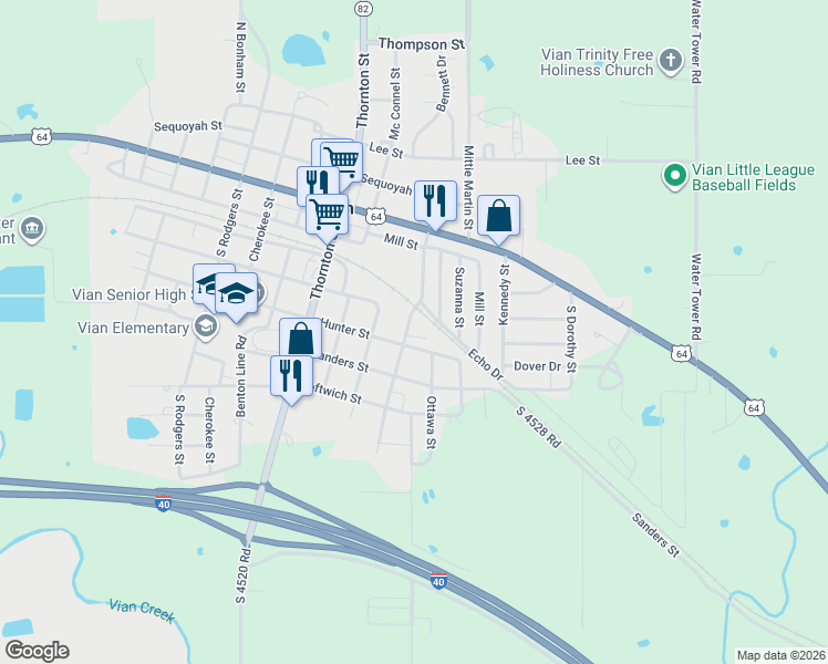 map of restaurants, bars, coffee shops, grocery stores, and more near Martin Luther King Boulevard in Vian
