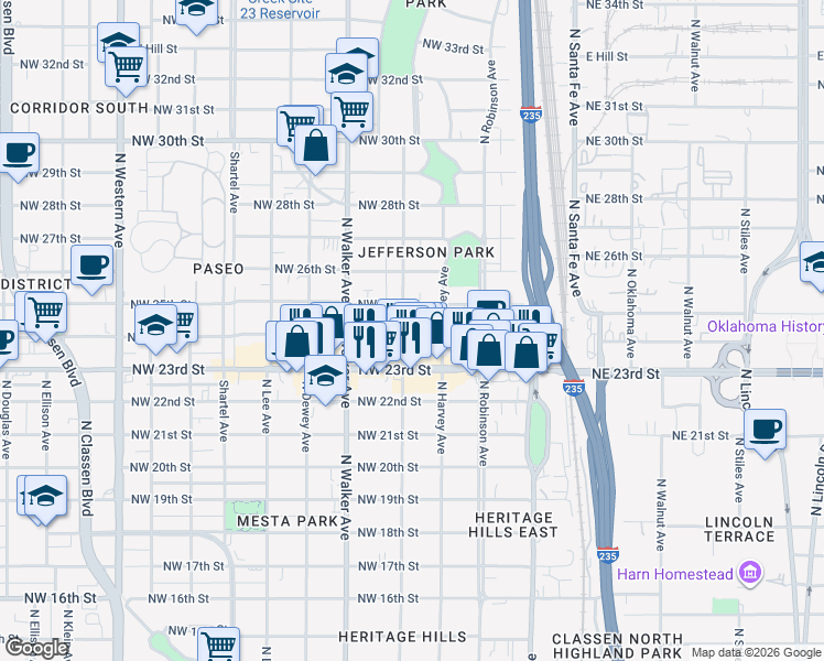 map of restaurants, bars, coffee shops, grocery stores, and more near 311 Northwest 24th Street in Oklahoma City