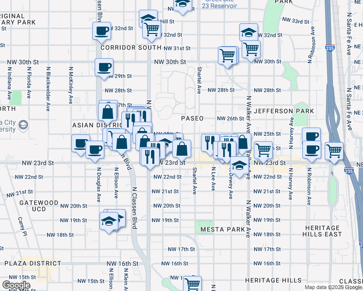 map of restaurants, bars, coffee shops, grocery stores, and more near 821 Northwest 24th Street in Oklahoma City