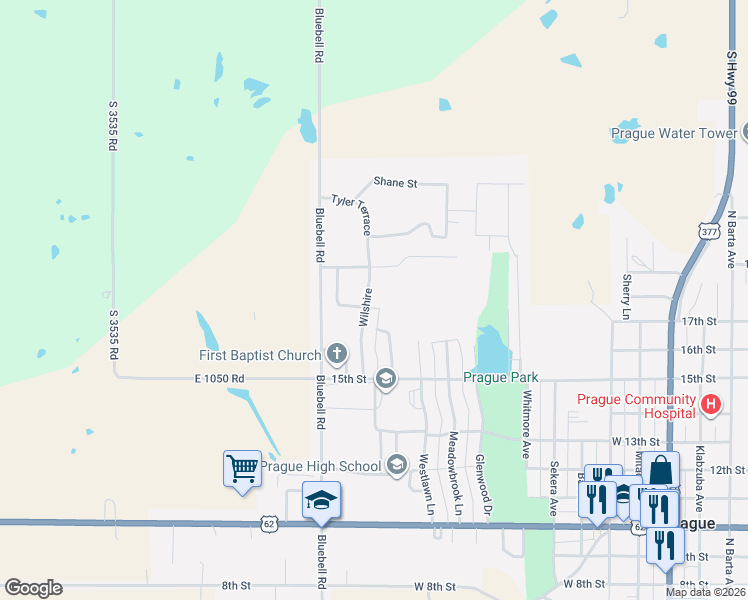 map of restaurants, bars, coffee shops, grocery stores, and more near 1715 Wilshire in Prague
