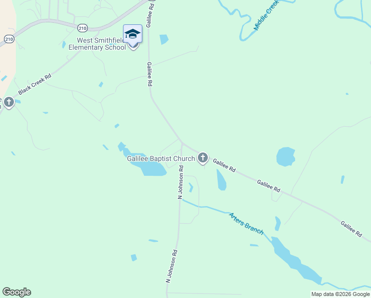 map of restaurants, bars, coffee shops, grocery stores, and more near 2115 Galilee Road in Smithfield