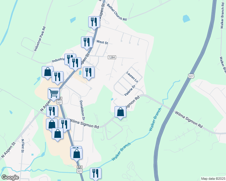 map of restaurants, bars, coffee shops, grocery stores, and more near 236 Valerie Drive in Lincolnton
