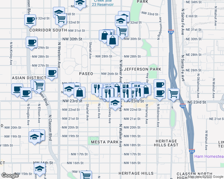map of restaurants, bars, coffee shops, grocery stores, and more near 529 Northwest 24th Street in Oklahoma City