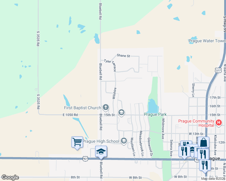 map of restaurants, bars, coffee shops, grocery stores, and more near 1715 Wilshire in Prague