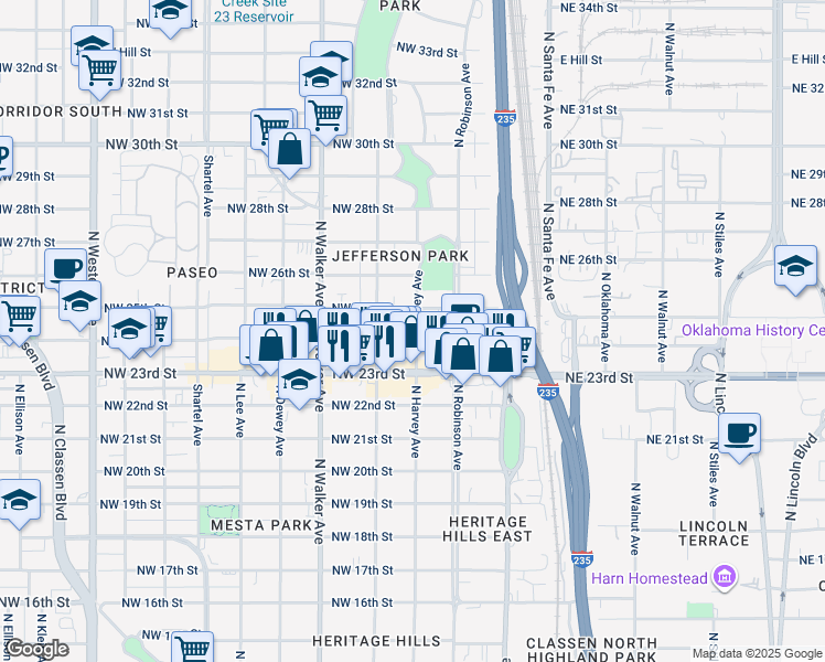 map of restaurants, bars, coffee shops, grocery stores, and more near 311 Northwest 24th Street in Oklahoma City