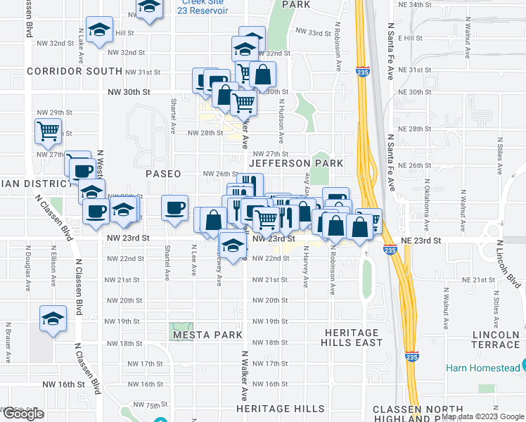 map of restaurants, bars, coffee shops, grocery stores, and more near 417 Northwest 24th Street in Oklahoma City