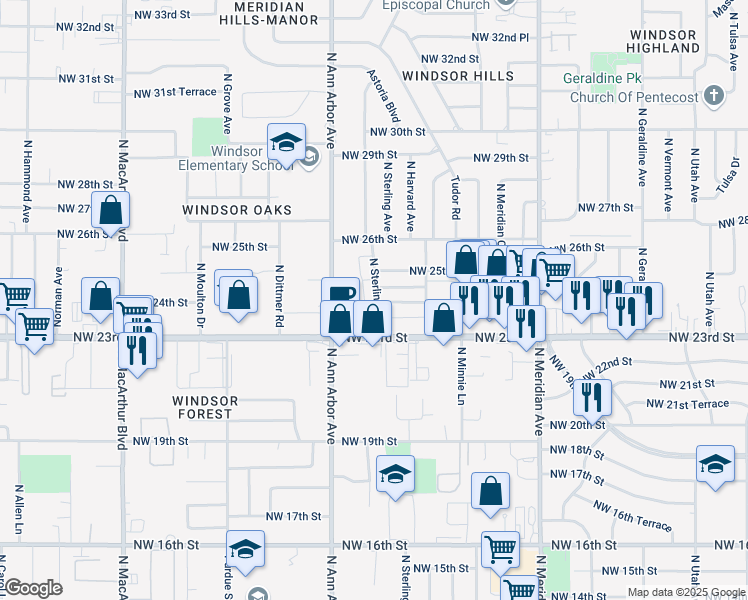 map of restaurants, bars, coffee shops, grocery stores, and more near 2501 North Sterling Avenue in Oklahoma City