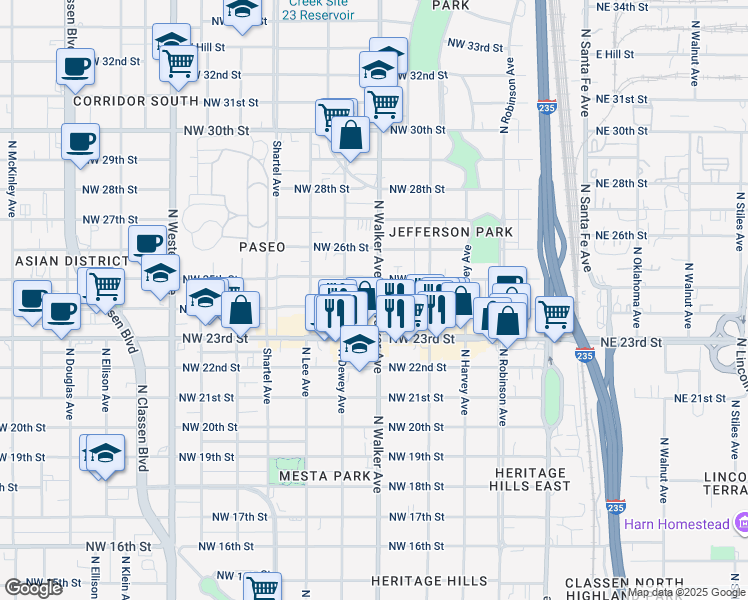 map of restaurants, bars, coffee shops, grocery stores, and more near 501 Northwest 24th Street in Oklahoma City
