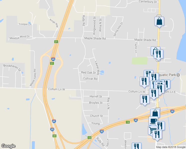 map of restaurants, bars, coffee shops, grocery stores, and more near 1311 Red Oak Drive in Alma