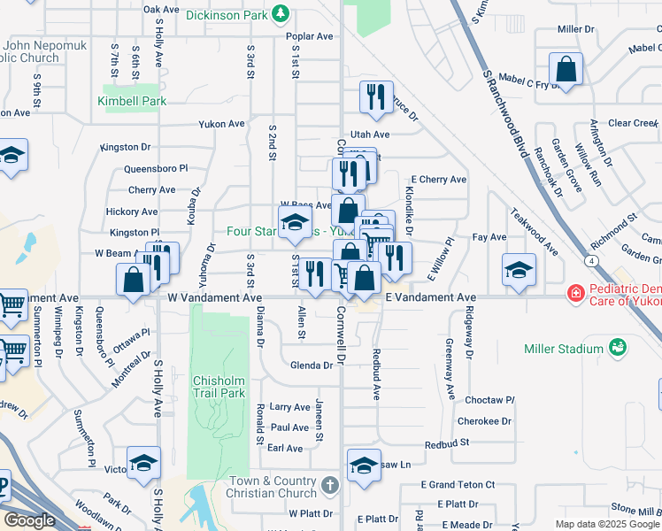 map of restaurants, bars, coffee shops, grocery stores, and more near 103 Belisle Avenue in Yukon