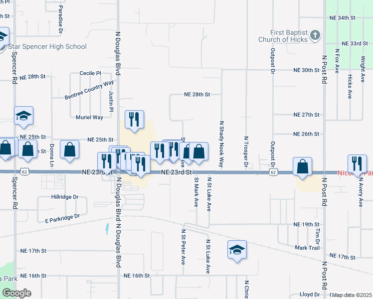 map of restaurants, bars, coffee shops, grocery stores, and more near 2510 Saint Peter Avenue in Oklahoma City