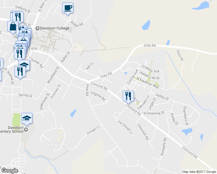 map of restaurants, bars, coffee shops, grocery stores, and more near 773 Concord Road in Davidson