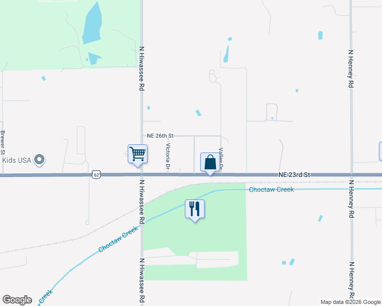 map of restaurants, bars, coffee shops, grocery stores, and more near 2540 Ridgecrest Drive in Choctaw