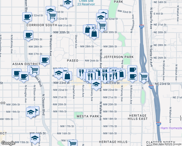 map of restaurants, bars, coffee shops, grocery stores, and more near 529 Northwest 24th Street in Oklahoma City