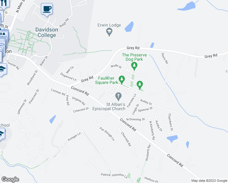map of restaurants, bars, coffee shops, grocery stores, and more near 221 Twain Avenue in Davidson