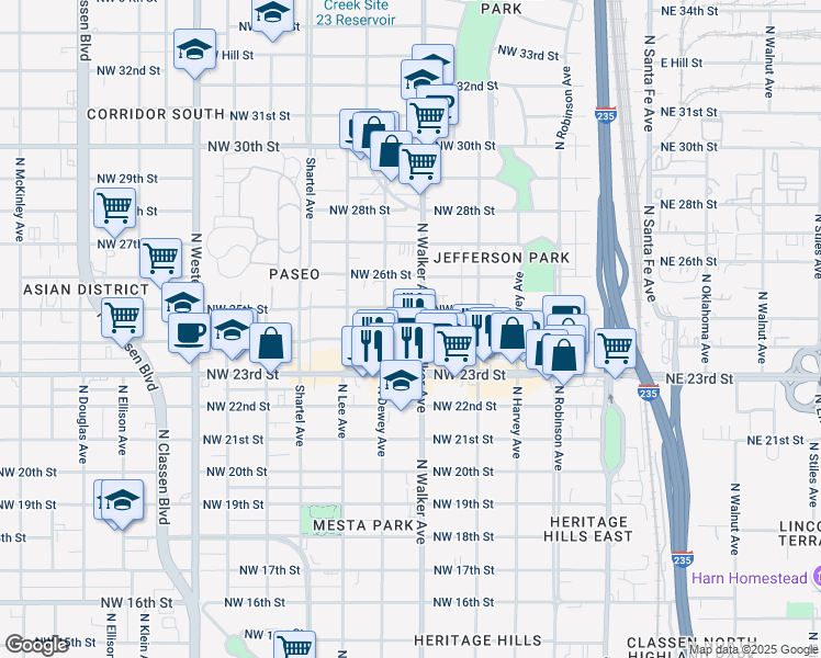 map of restaurants, bars, coffee shops, grocery stores, and more near 501 Northwest 24th Street in Oklahoma City