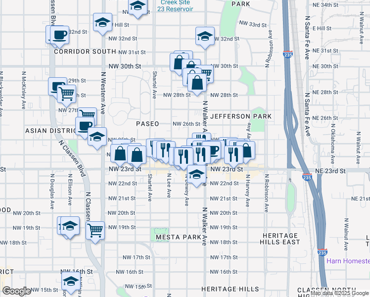 map of restaurants, bars, coffee shops, grocery stores, and more near 529 Northwest 24th Street in Oklahoma City