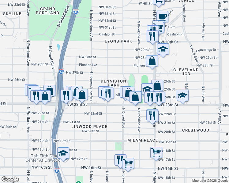 map of restaurants, bars, coffee shops, grocery stores, and more near 3161 Northwest 24th Street in Oklahoma City