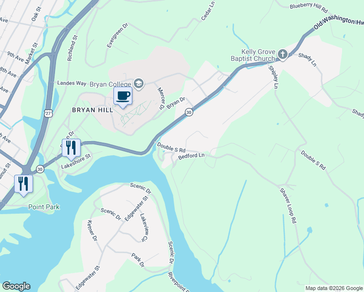 map of restaurants, bars, coffee shops, grocery stores, and more near 249 Double South Road in Dayton