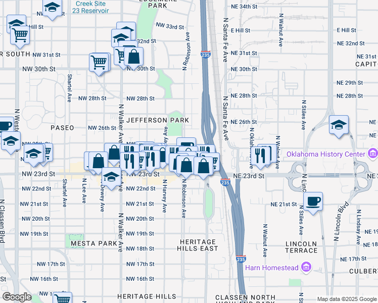 map of restaurants, bars, coffee shops, grocery stores, and more near in Oklahoma City