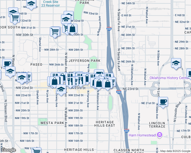 map of restaurants, bars, coffee shops, grocery stores, and more near 213 Northwest 24th Street in Oklahoma City