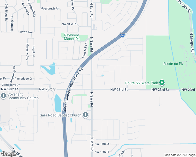 map of restaurants, bars, coffee shops, grocery stores, and more near 2400 North Sara Road in Yukon