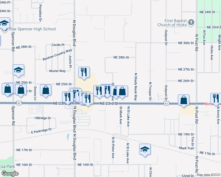 map of restaurants, bars, coffee shops, grocery stores, and more near 2510 Saint Peter Avenue in Oklahoma City