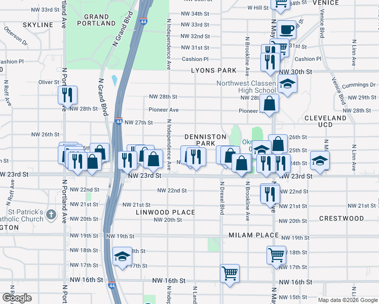 map of restaurants, bars, coffee shops, grocery stores, and more near 3225 Northwest 24th Street in Oklahoma City