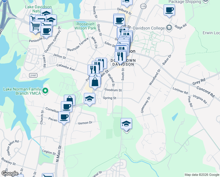 map of restaurants, bars, coffee shops, grocery stores, and more near in Davidson