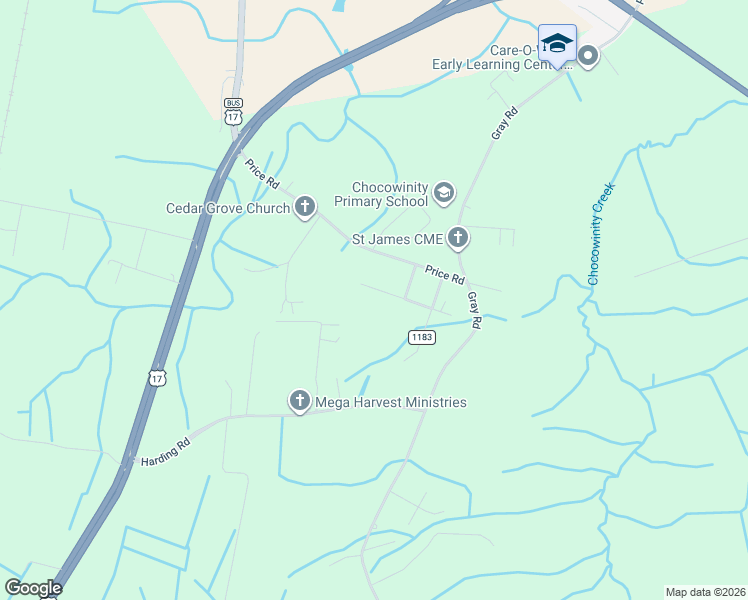 map of restaurants, bars, coffee shops, grocery stores, and more near 73-279 Peed Road in Chocowinity