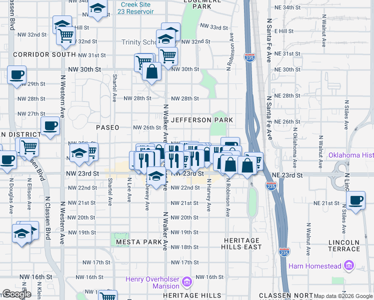 map of restaurants, bars, coffee shops, grocery stores, and more near 405 Northwest 24th Street in Oklahoma City