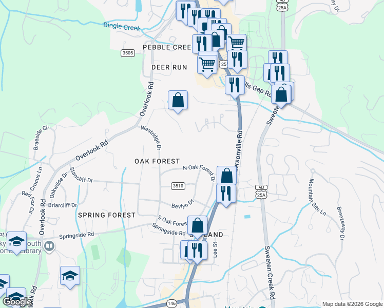 map of restaurants, bars, coffee shops, grocery stores, and more near 1921 Hendersonville Road in Asheville