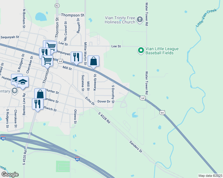 map of restaurants, bars, coffee shops, grocery stores, and more near 42-3 RR 2 in Vian