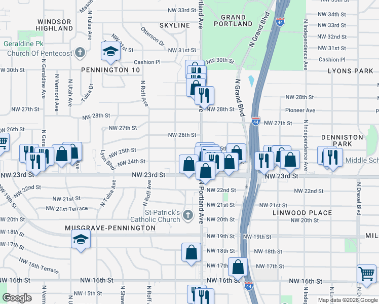 map of restaurants, bars, coffee shops, grocery stores, and more near 3713 Northwest 24th Street in Oklahoma City
