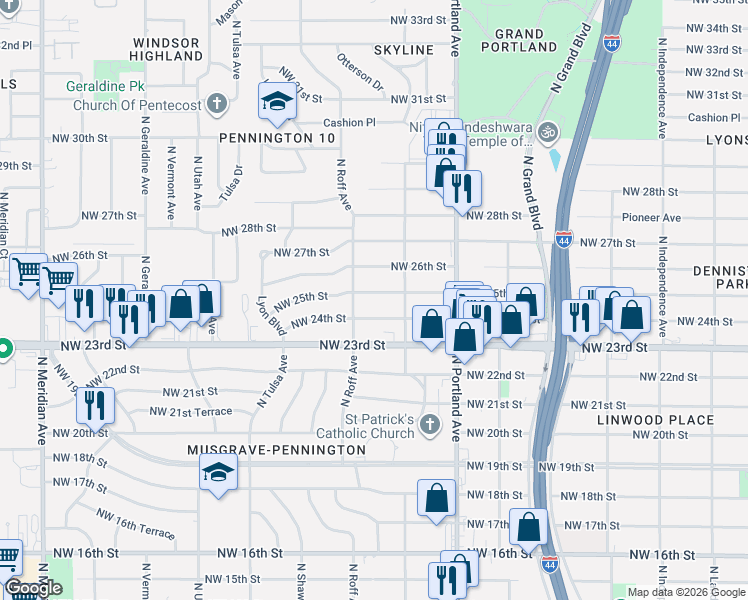 map of restaurants, bars, coffee shops, grocery stores, and more near 3829 Northwest 24th Street in Oklahoma City