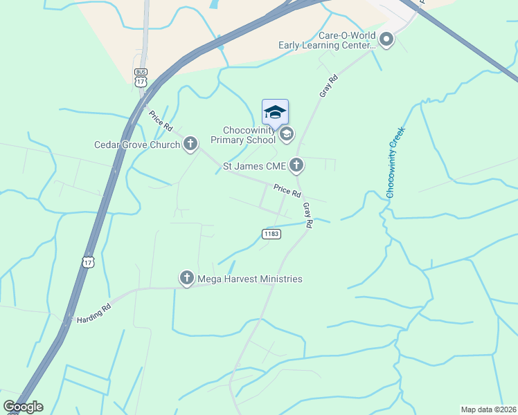 map of restaurants, bars, coffee shops, grocery stores, and more near 73 Peed Road in Chocowinity