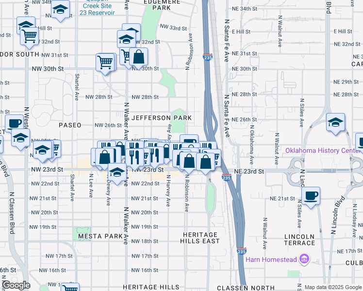 map of restaurants, bars, coffee shops, grocery stores, and more near 213 Northwest 24th Street in Oklahoma City