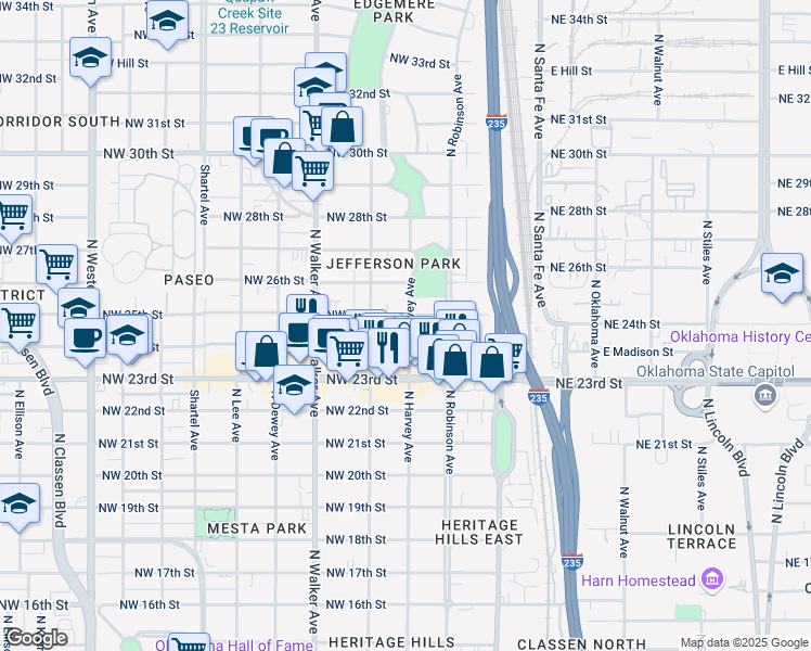 map of restaurants, bars, coffee shops, grocery stores, and more near 311 Northwest 24th Street in Oklahoma City