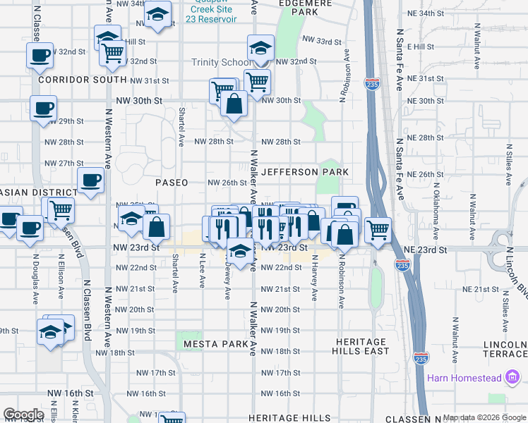 map of restaurants, bars, coffee shops, grocery stores, and more near 501 Northwest 24th Street in Oklahoma City