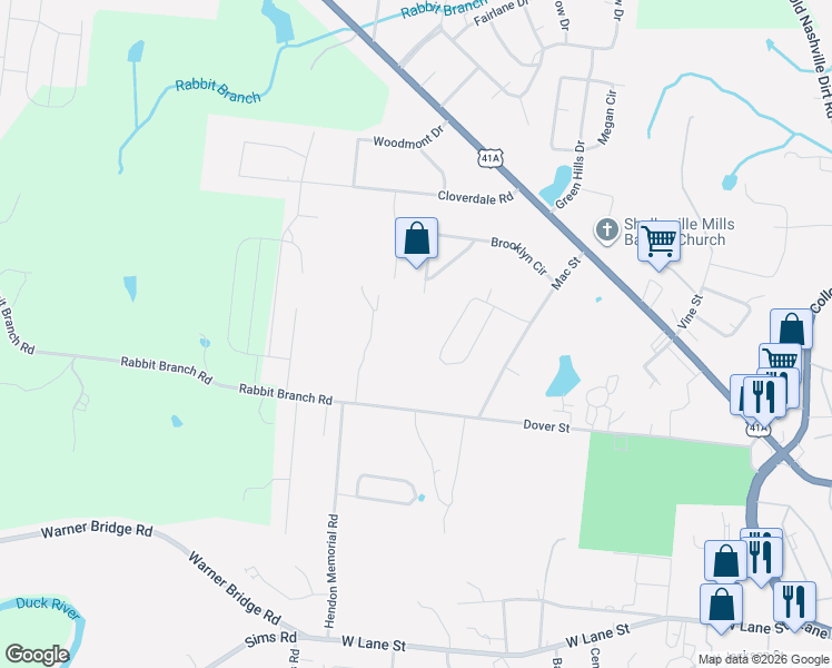 map of restaurants, bars, coffee shops, grocery stores, and more near 224 Brooklyn Circle in Shelbyville