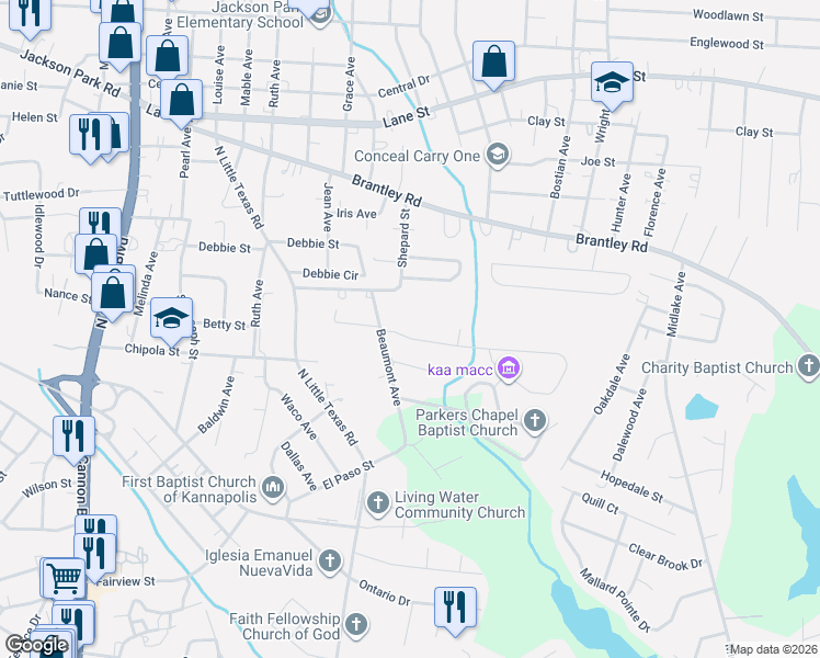 map of restaurants, bars, coffee shops, grocery stores, and more near 1506 Kingston Drive in Kannapolis