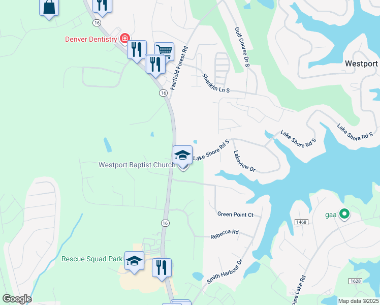 map of restaurants, bars, coffee shops, grocery stores, and more near 2395 Lake Shore Road South in Denver