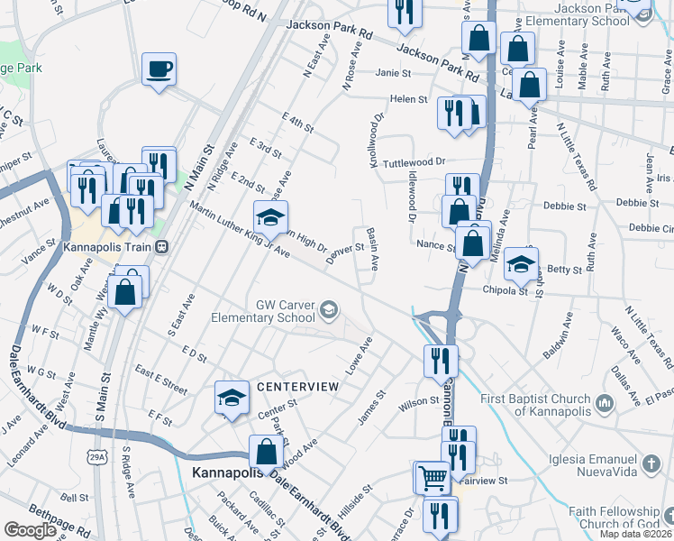 map of restaurants, bars, coffee shops, grocery stores, and more near 500 Celia Street in Kannapolis