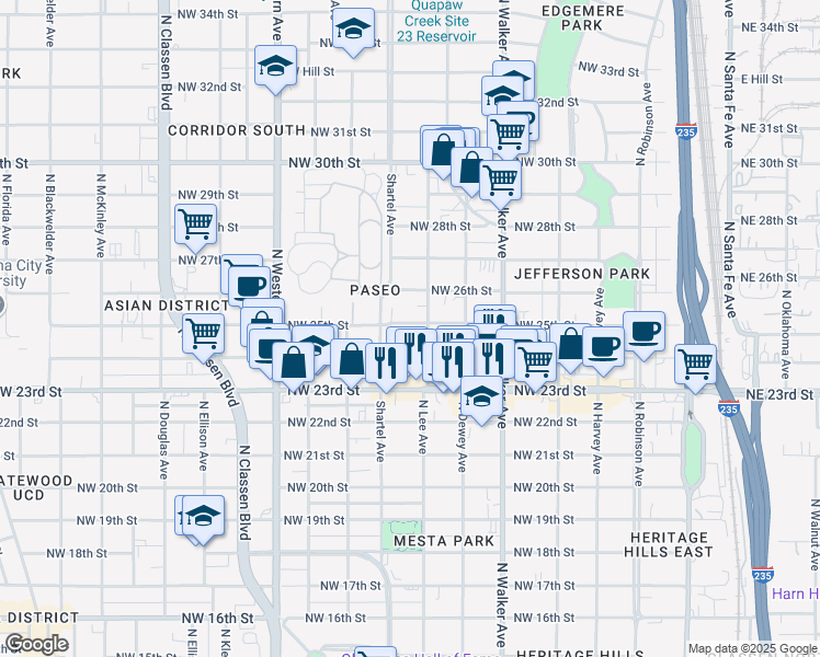 map of restaurants, bars, coffee shops, grocery stores, and more near 714 Northwest 25th Street in Oklahoma City
