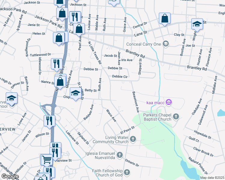 map of restaurants, bars, coffee shops, grocery stores, and more near 414 North Little Texas Road in Kannapolis