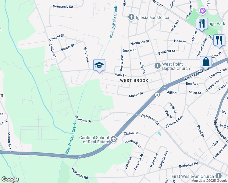 map of restaurants, bars, coffee shops, grocery stores, and more near 1402 Birch Street in Kannapolis