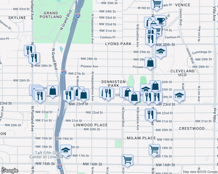 map of restaurants, bars, coffee shops, grocery stores, and more near 3149 Northwest 26th Street in Oklahoma City