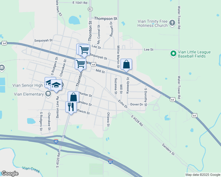 map of restaurants, bars, coffee shops, grocery stores, and more near 211 Sanders Street in Vian