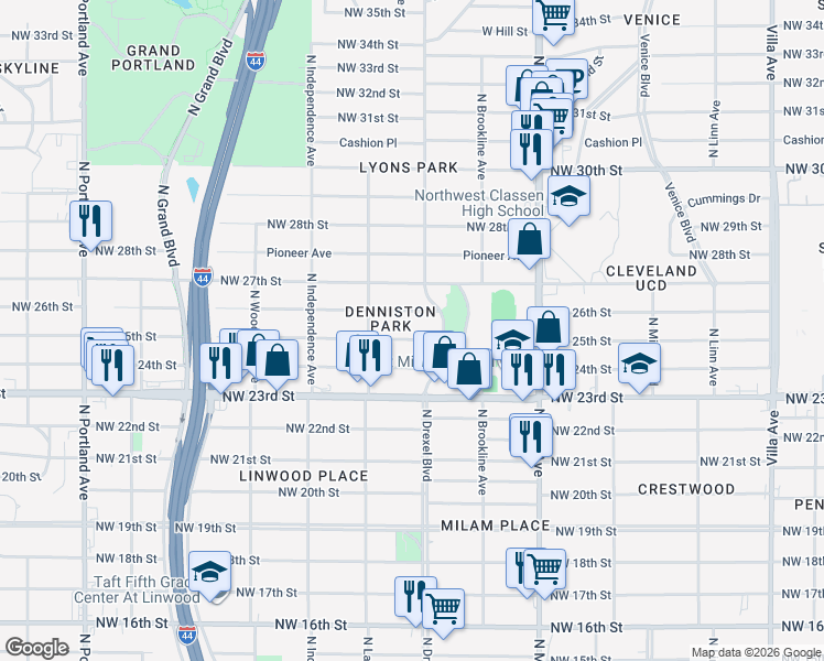 map of restaurants, bars, coffee shops, grocery stores, and more near 3111 Northwest 26th Street in Oklahoma City